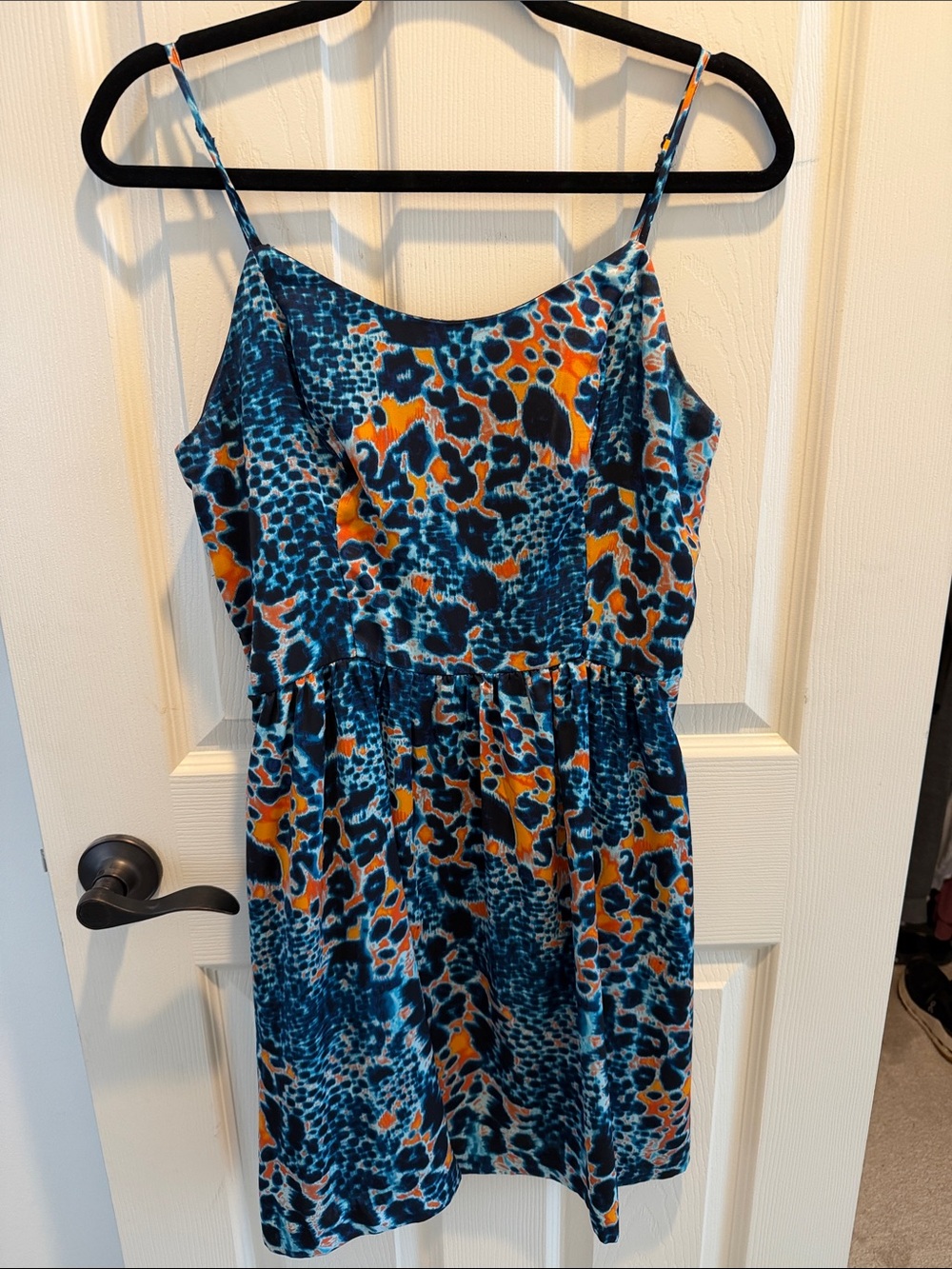 Kensie Blue & Orange Printed Spaghetti Strap Mini Dress